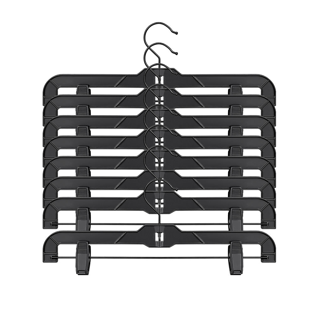 Perfecasa True Black Plastic Pant Skirt Hangers 20 Pack, with Plastic Clips and Steel Wire, All Black Finish 14inch
