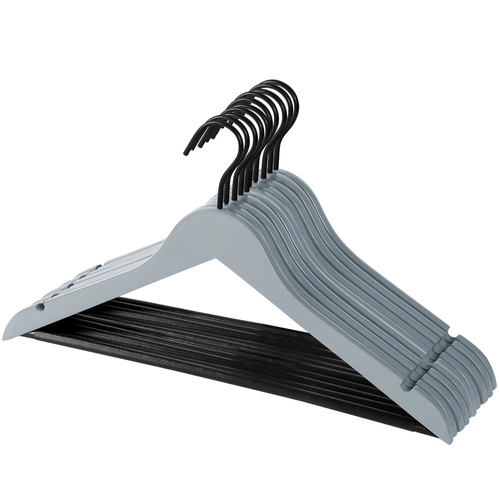 Perfecasa Premium Wooden Suit Hangers, with Noise Canceling Hook, Non Slip Pant Bar and Open Notches Cut 20 Pack, Coat, Pants, Shirts, Smooth Finish (Cool Grey)