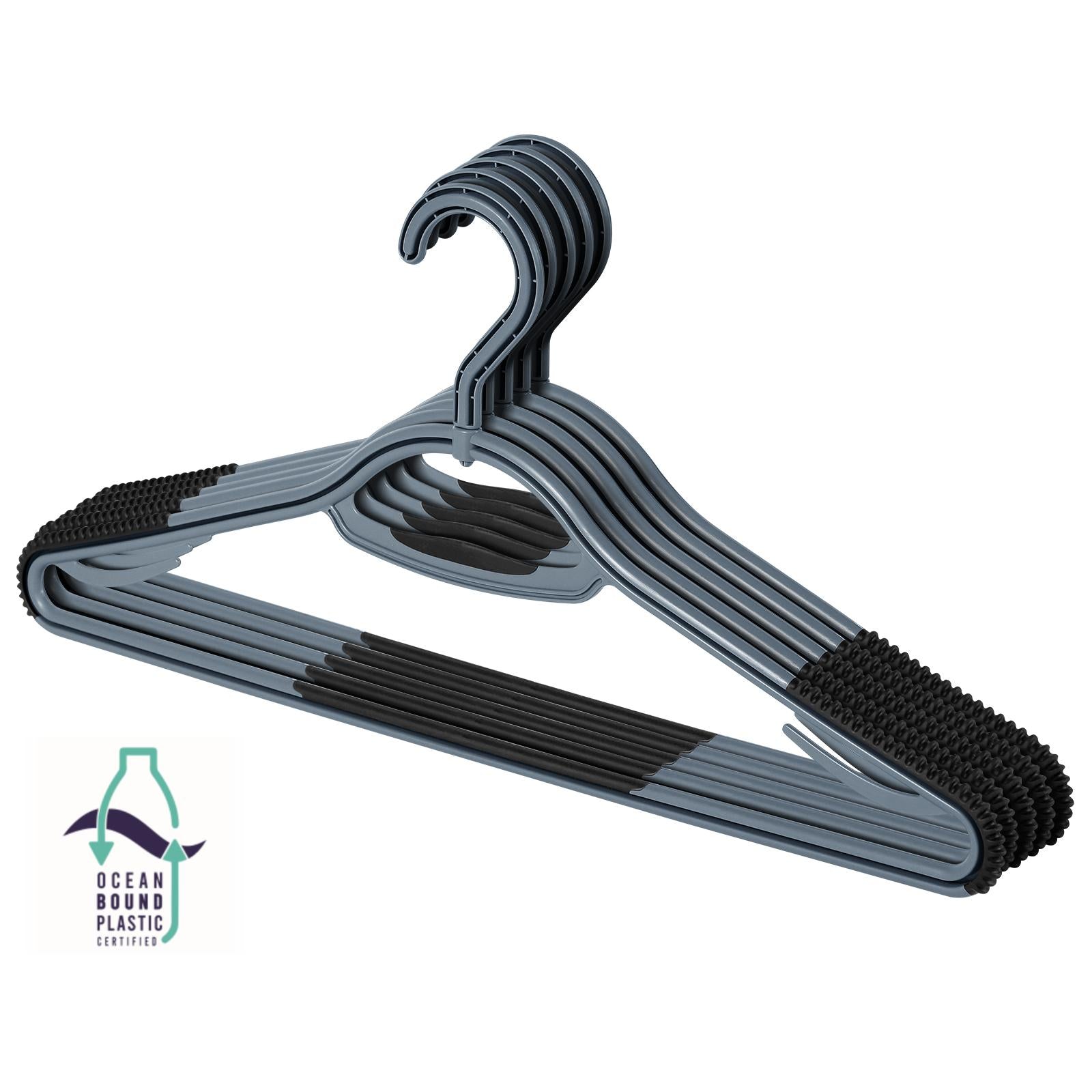 Perfecasa Extra Non Slip Plastic Clothes Hangers 30 Pack, with Sure Grip Rubber, 360 Degree Swivel Hook, Space Saving (Steel Blue/Cool Grey)