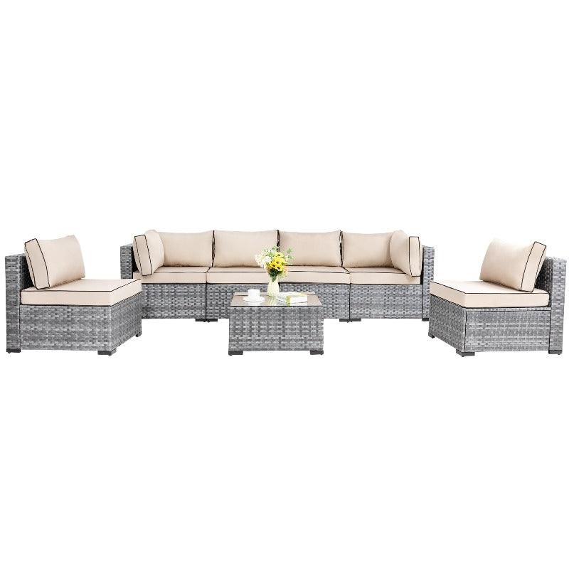 Walsunny Patio Furniture 7 Pieces Outdoor Sectional Sofa Set, Silver Wicker