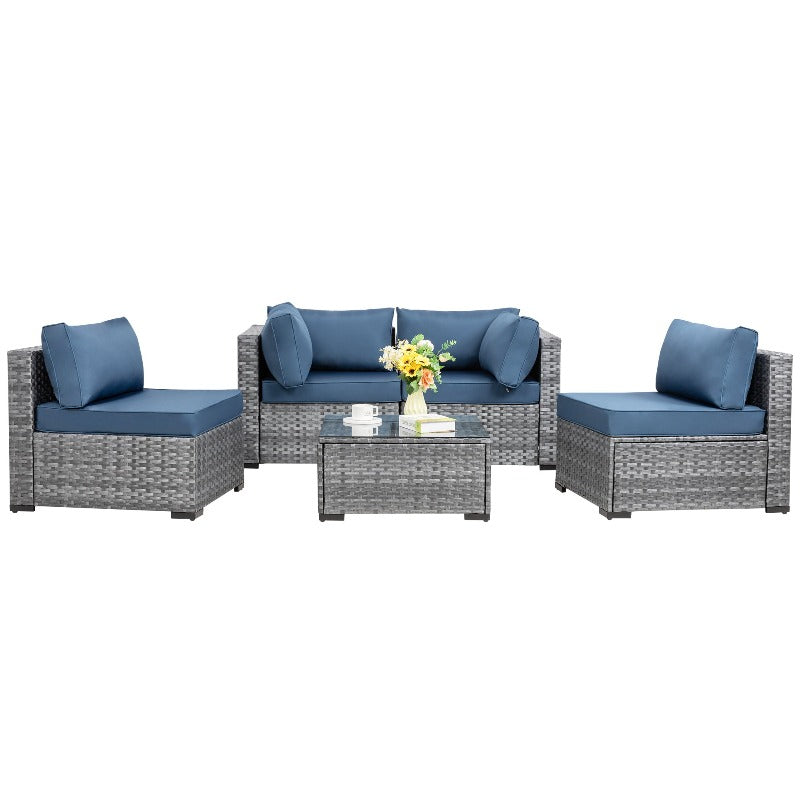 Walsunny Patio Furniture 5 Pieces Outdoor Sectional Sofa Set, Silver Wicker