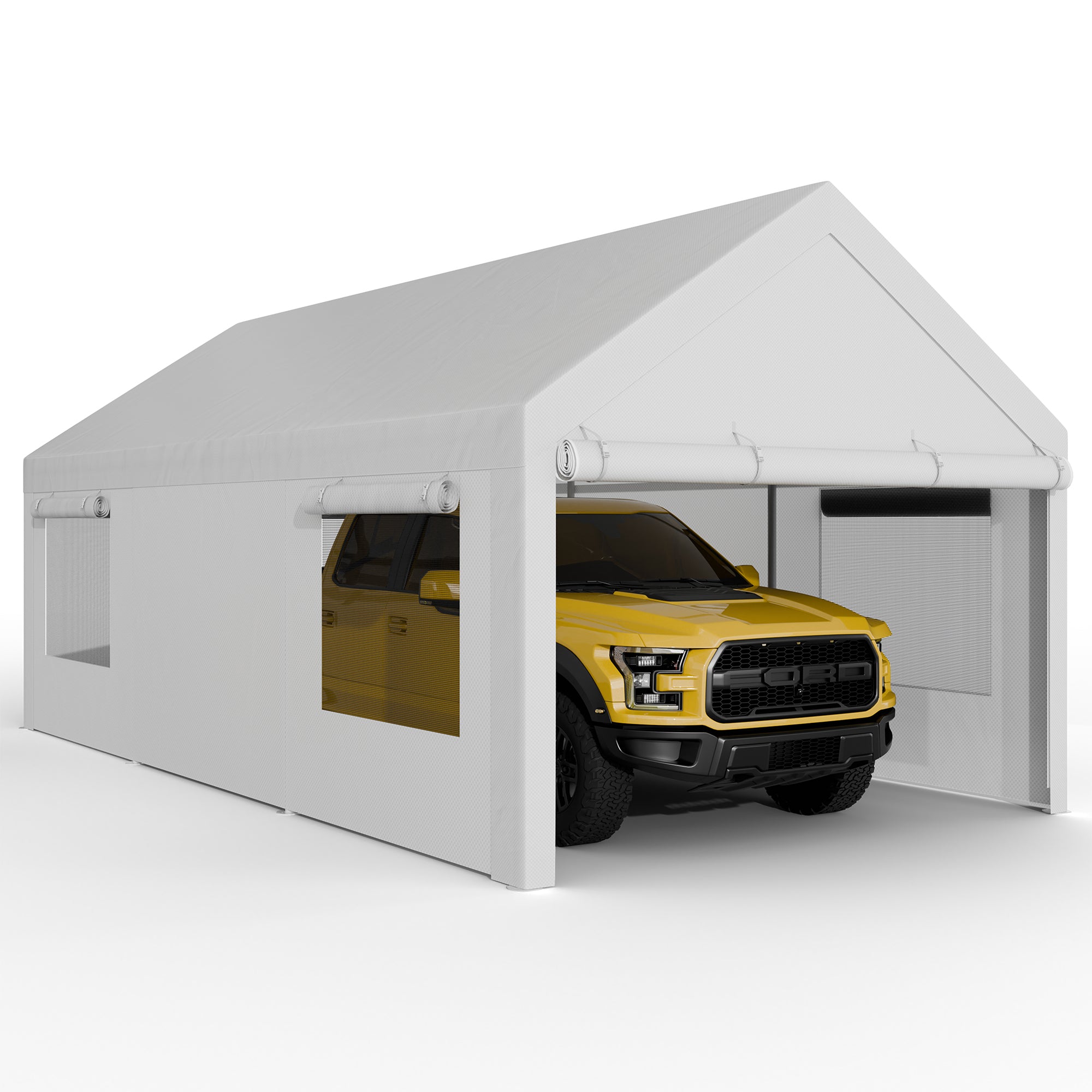 Walsunny Carport, 10x20 ft Heavy Duty Carport Canopy with Roll-up Windows, Portable Garage with Removable Sidewalls & Doors