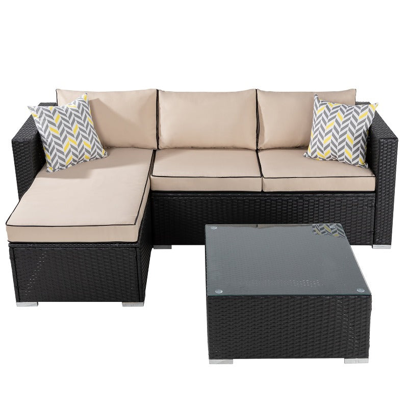 Walsunny Patio Furniture 3 Pieces Outdoor Sectional Sofa Set With Chaise, Black Wicker