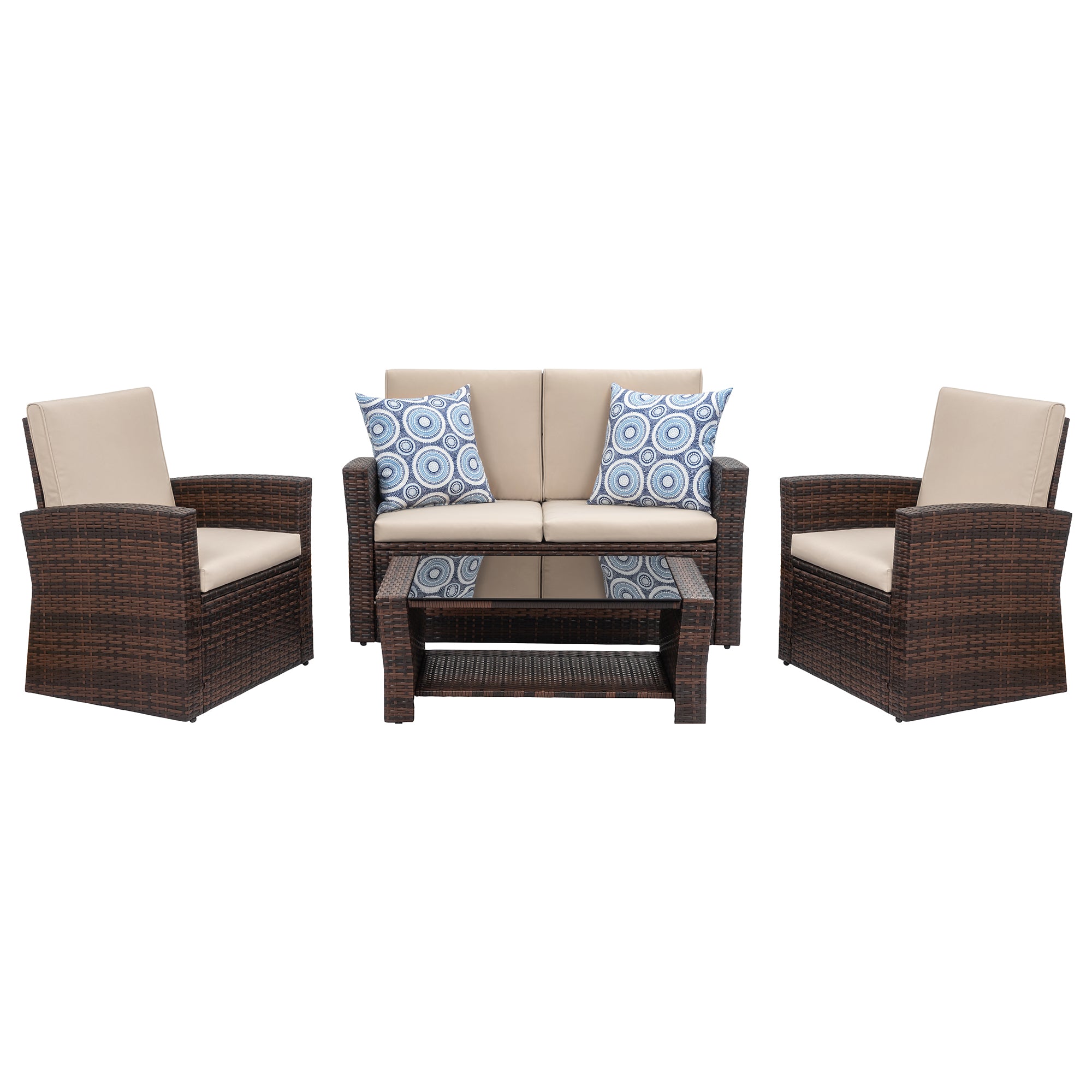 Walsunny Patio Furniture 4 Pieces Outdoor Wicker Loveseat Set