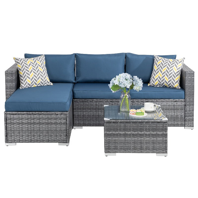 Walsunny Patio Furniture 3 Pieces Outdoor Sectional Sofa Set With Silver Wicker & Chaise