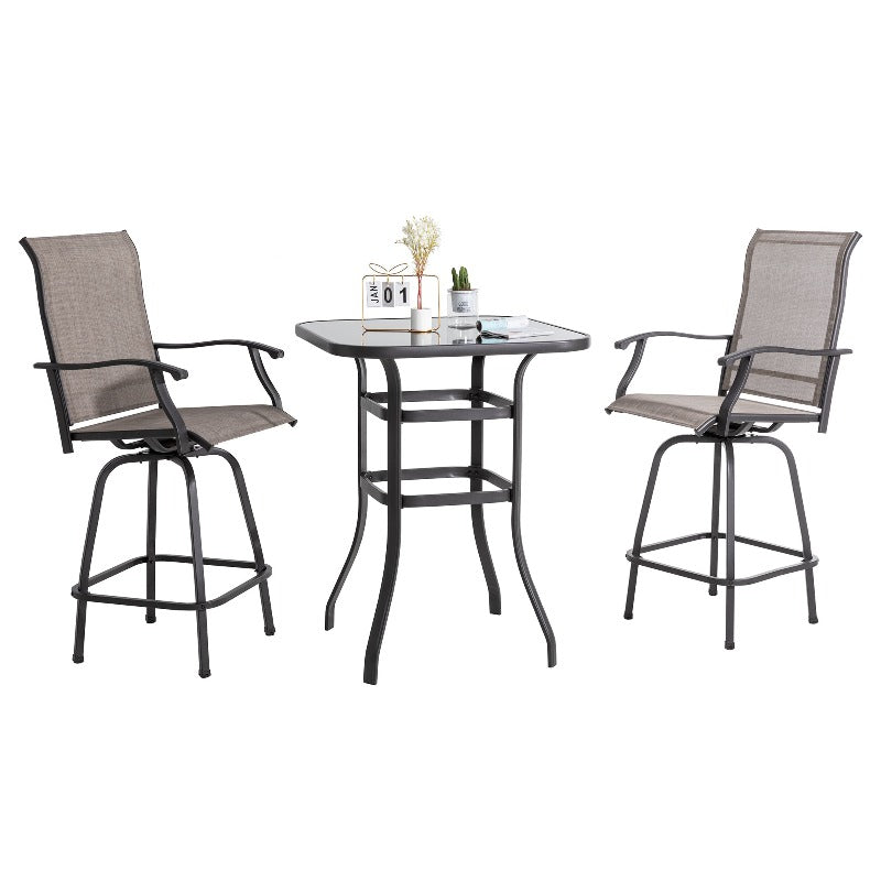Walsunny Patio Furniture Outdoor All-Weather Texilene Swivel High Bar Stools Set