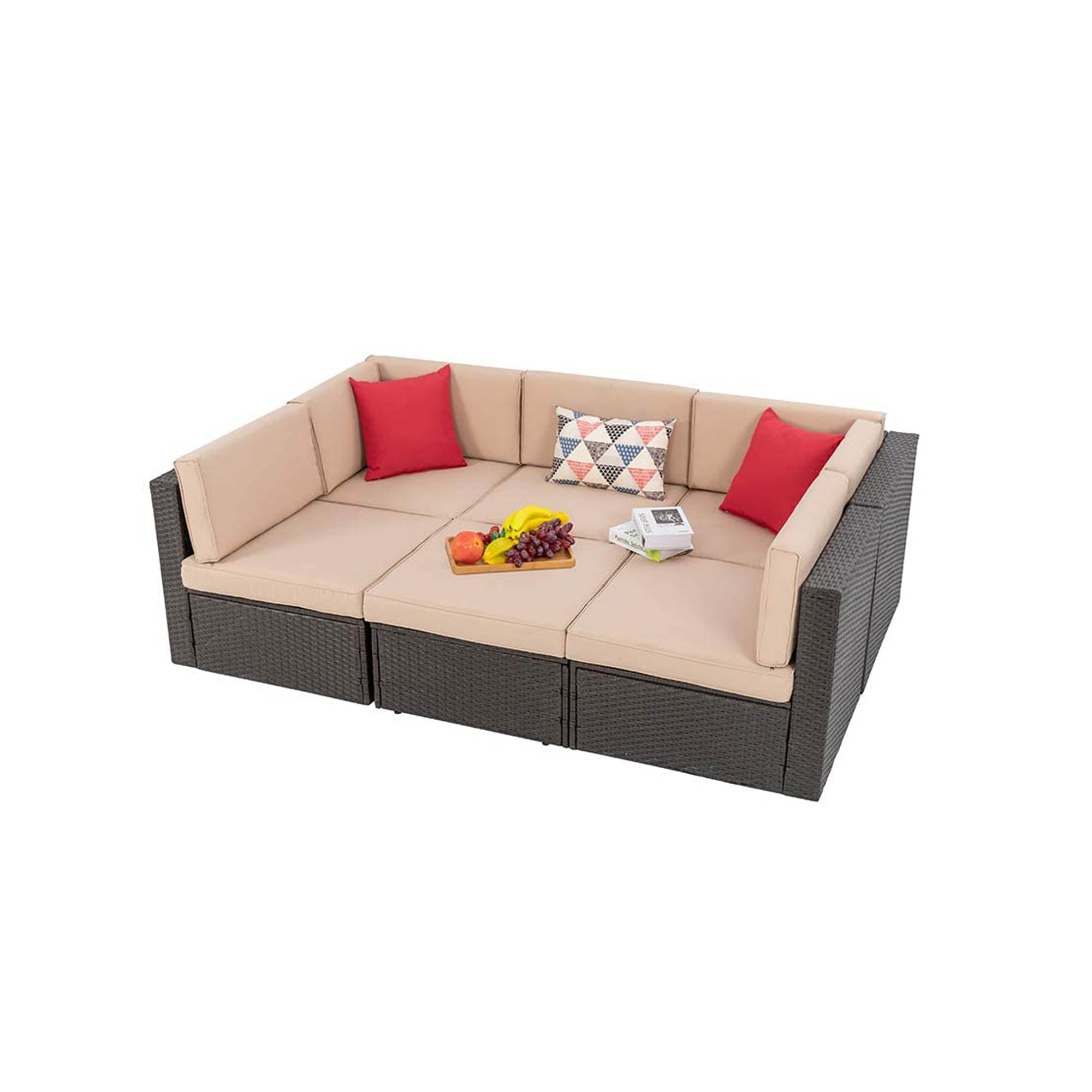 Walsunny Patio Furniture 6 Pieces PE Wicker Outdoor Sectional Sofa Set