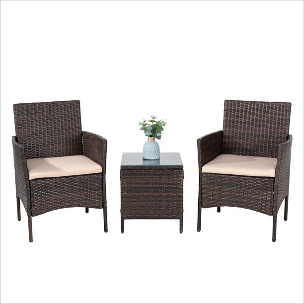 Walsunny Patio Furniture 3 Pieces/4 Pieces Outdoor Wicker Loveseat Set With Cushions