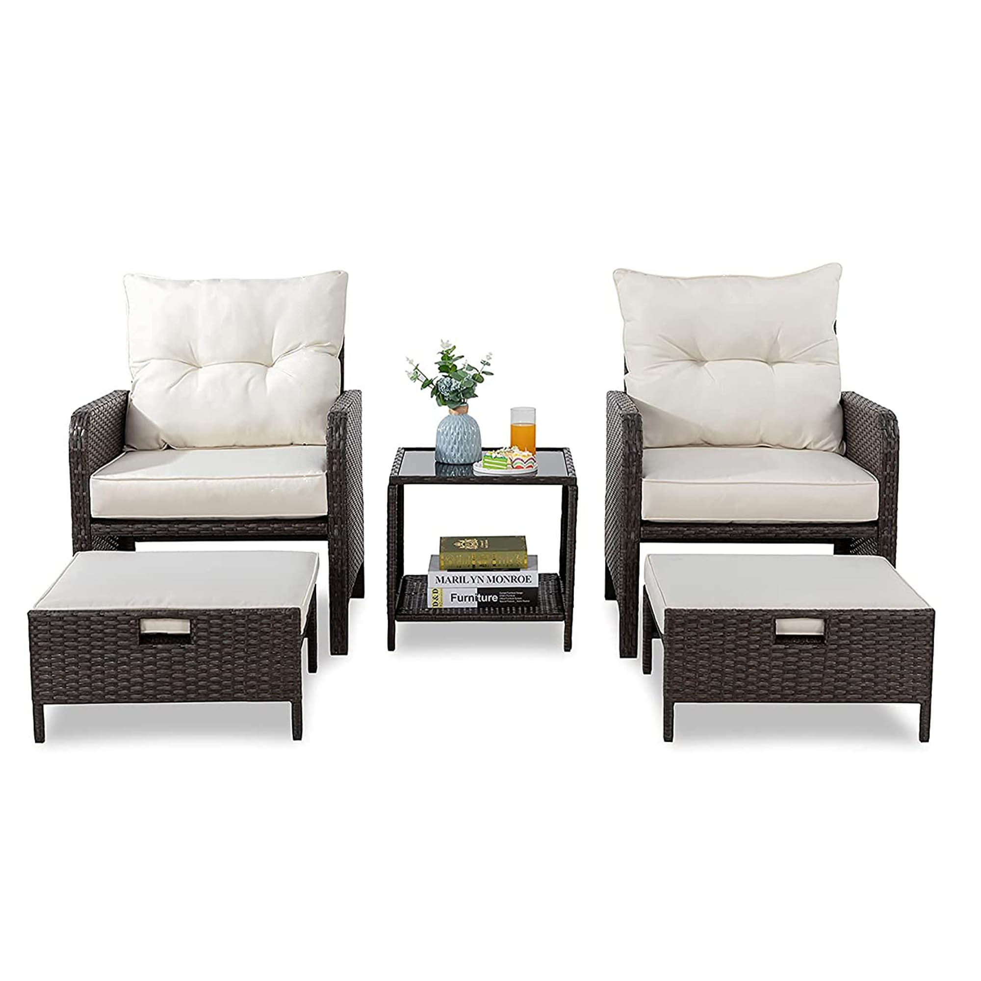 Walsunny Patio Furniture 5 Pieces Outdoor Lounge Chair, Recliner Conversation Set