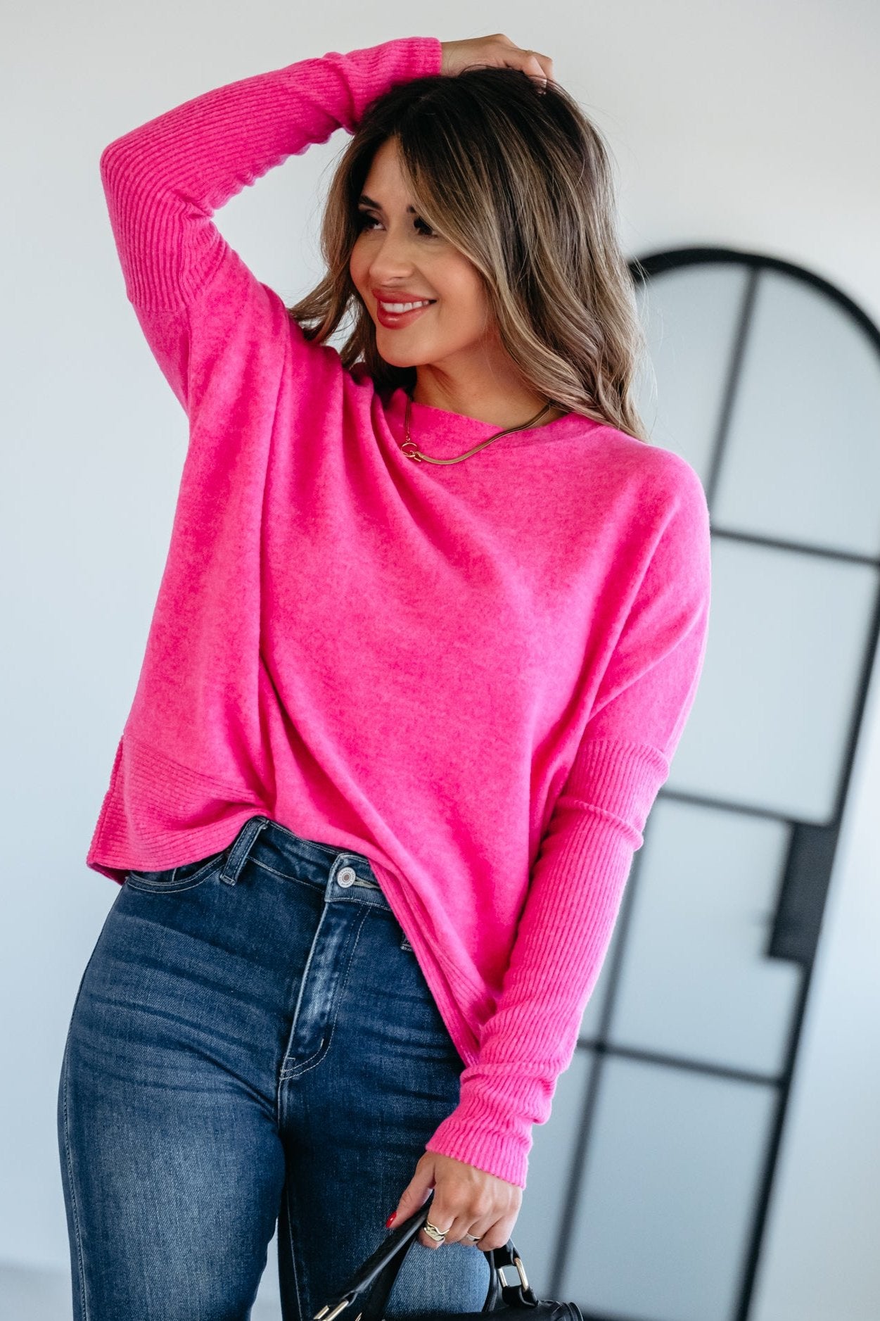 Patch Perfect Sweater - Fuchsia
