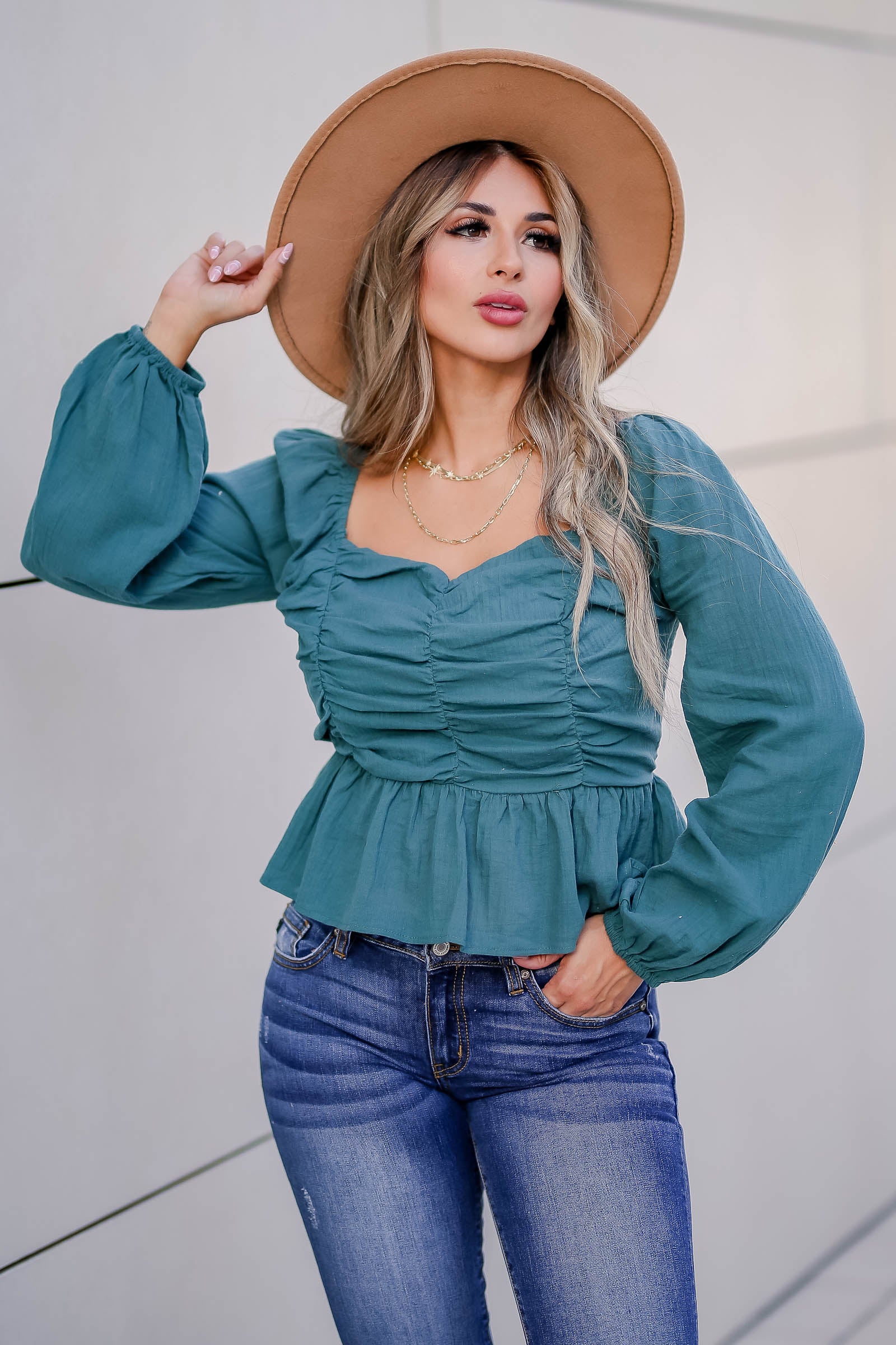Belle of the Ball Long Sleeve Top - Teal