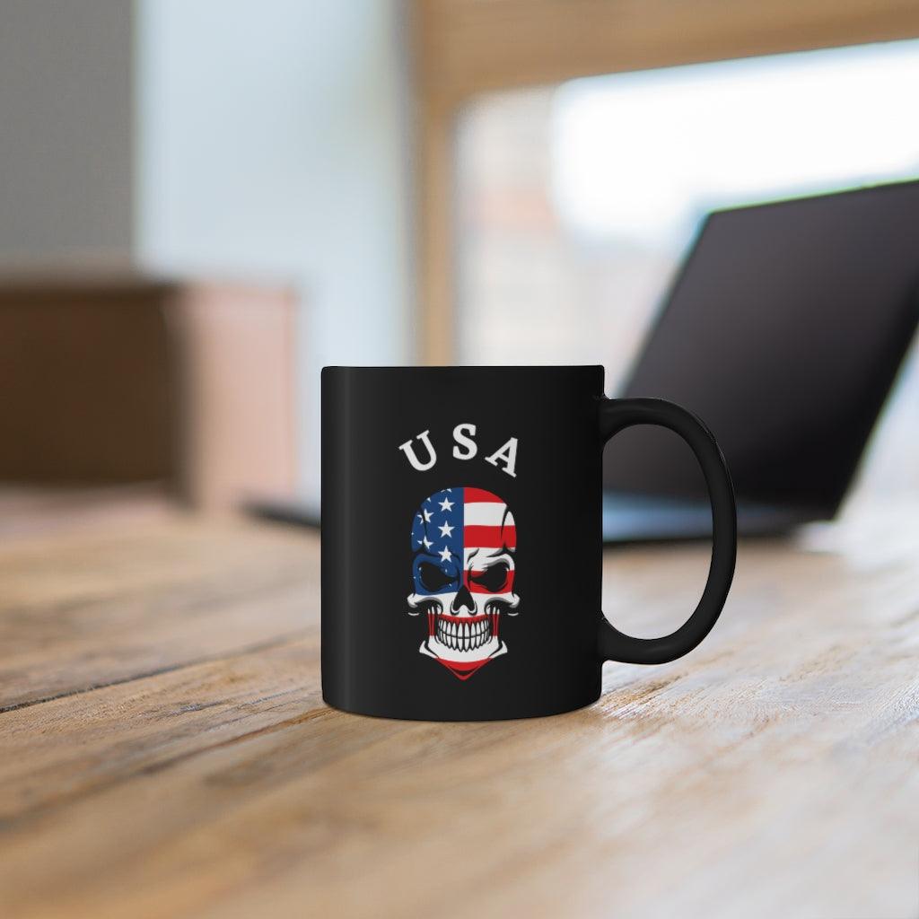 USA Skull Flag Black mug 11oz