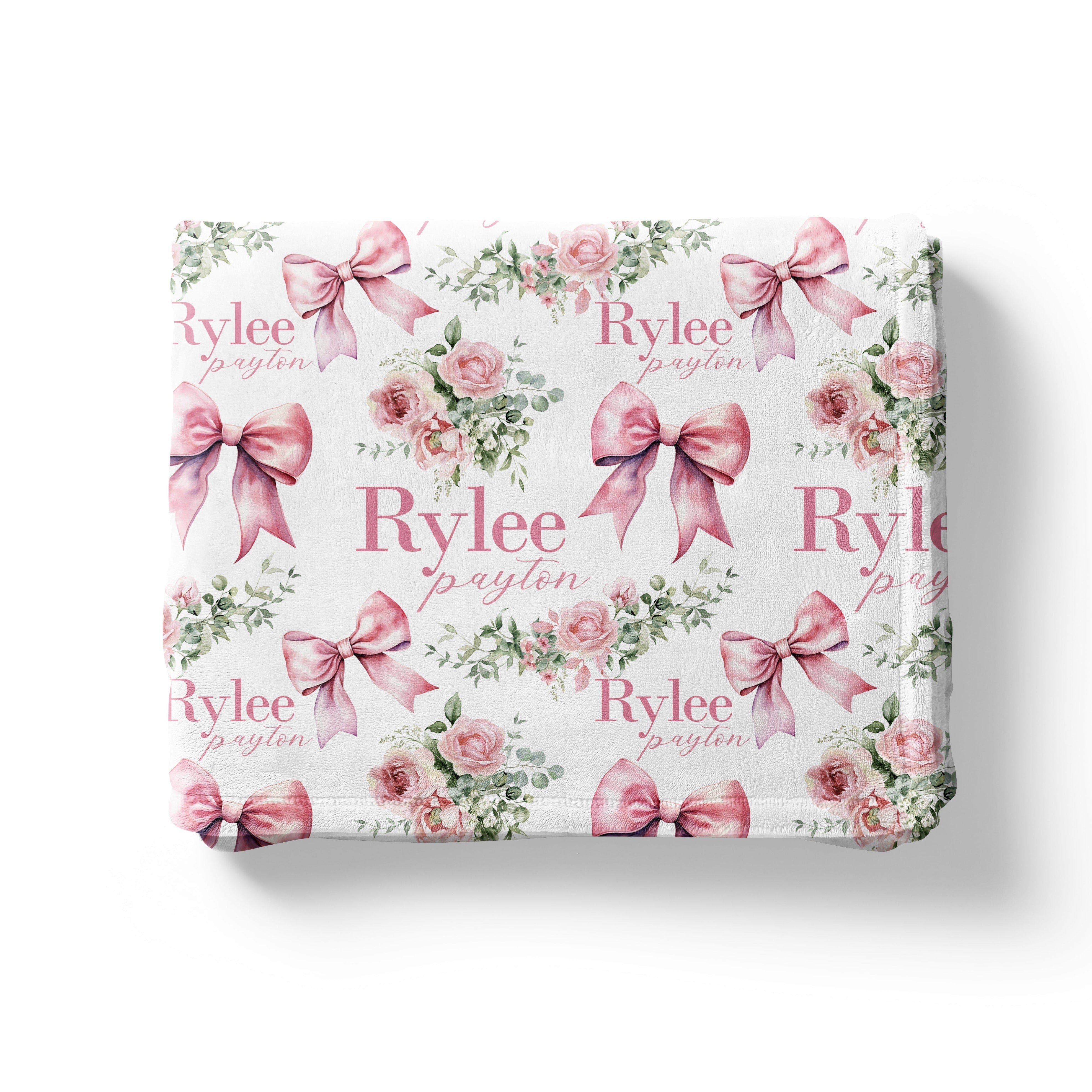 Pink Bow Custom Name Blanket