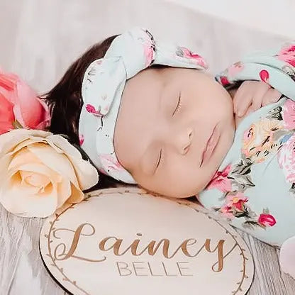Baby Name Announcement Wood Round