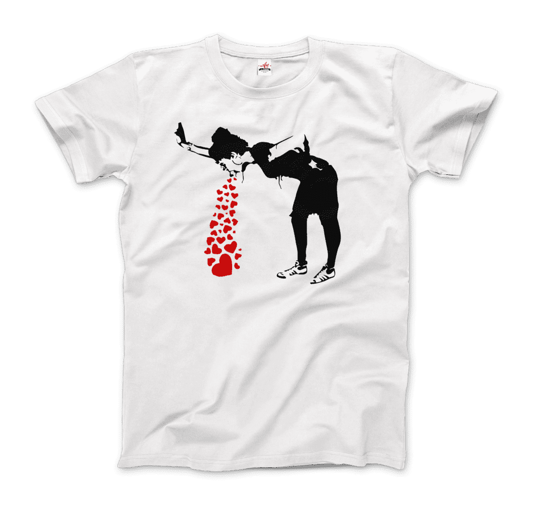 Banksy Lovesick Girl Throwing Up Hearts Artwork T-Shirt