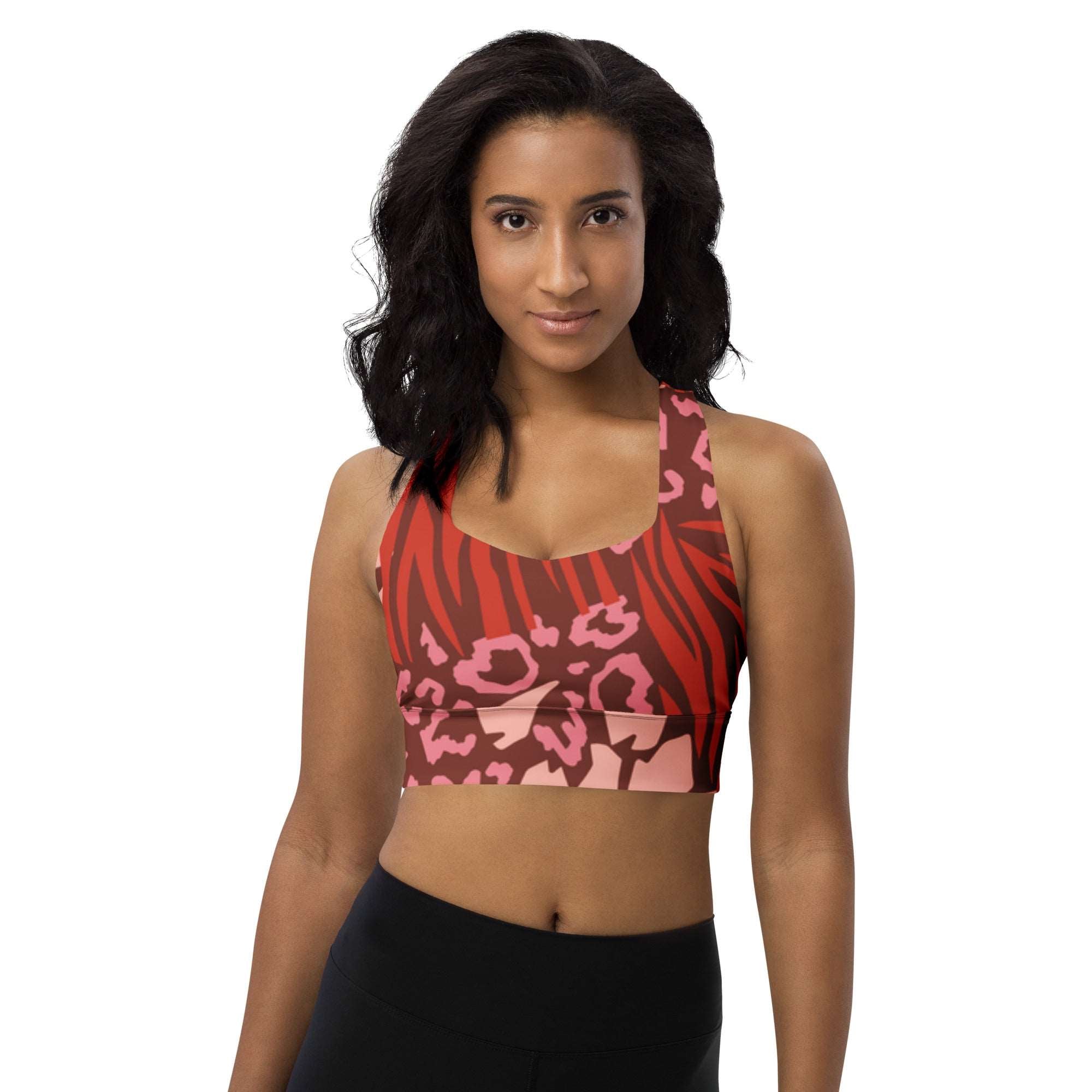 Pink & Red Mixed Print Racerback Sports Bra