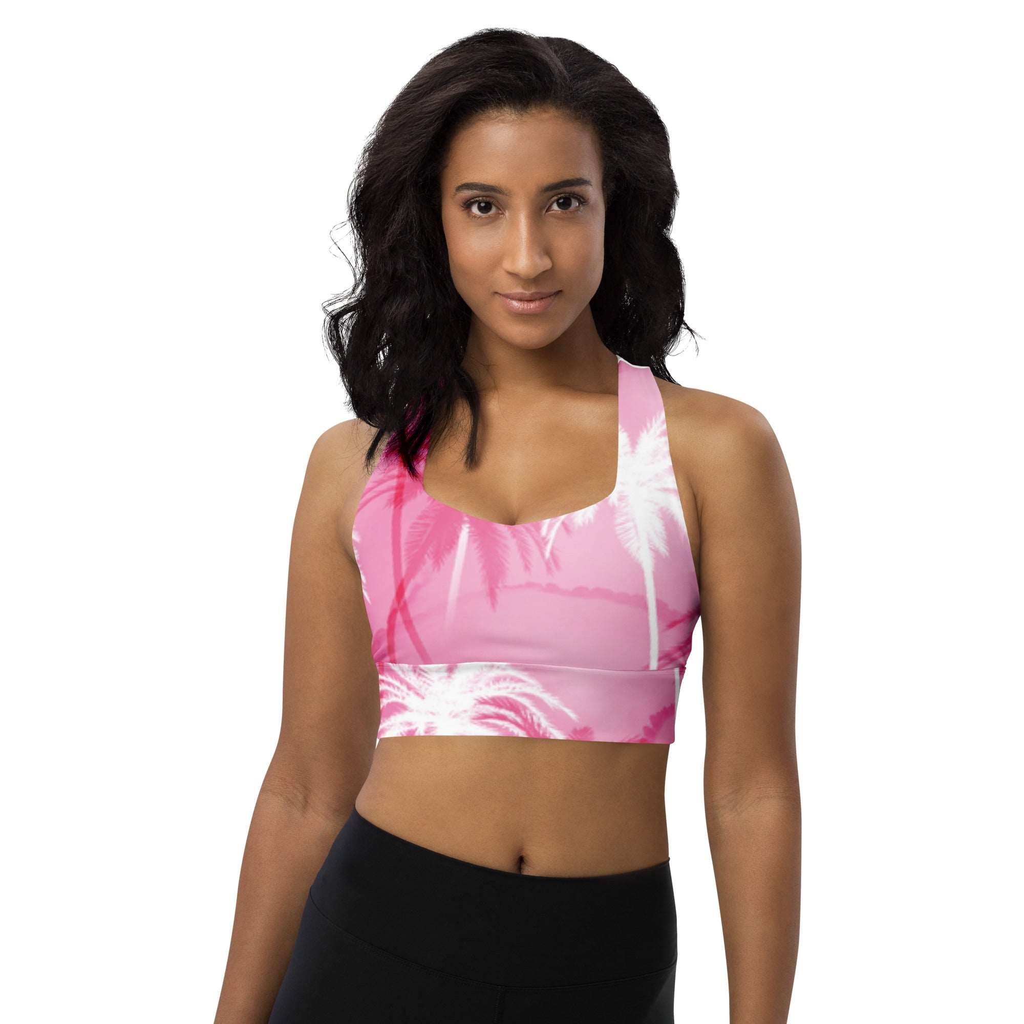 Pink Palm Tree Racerback Sports Bra