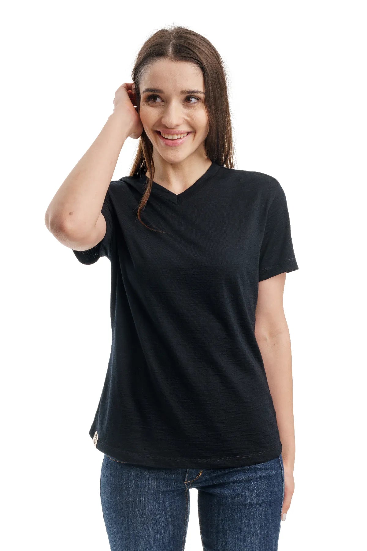 Women's Merino T-shirt 165 Solid Black | V-Neck