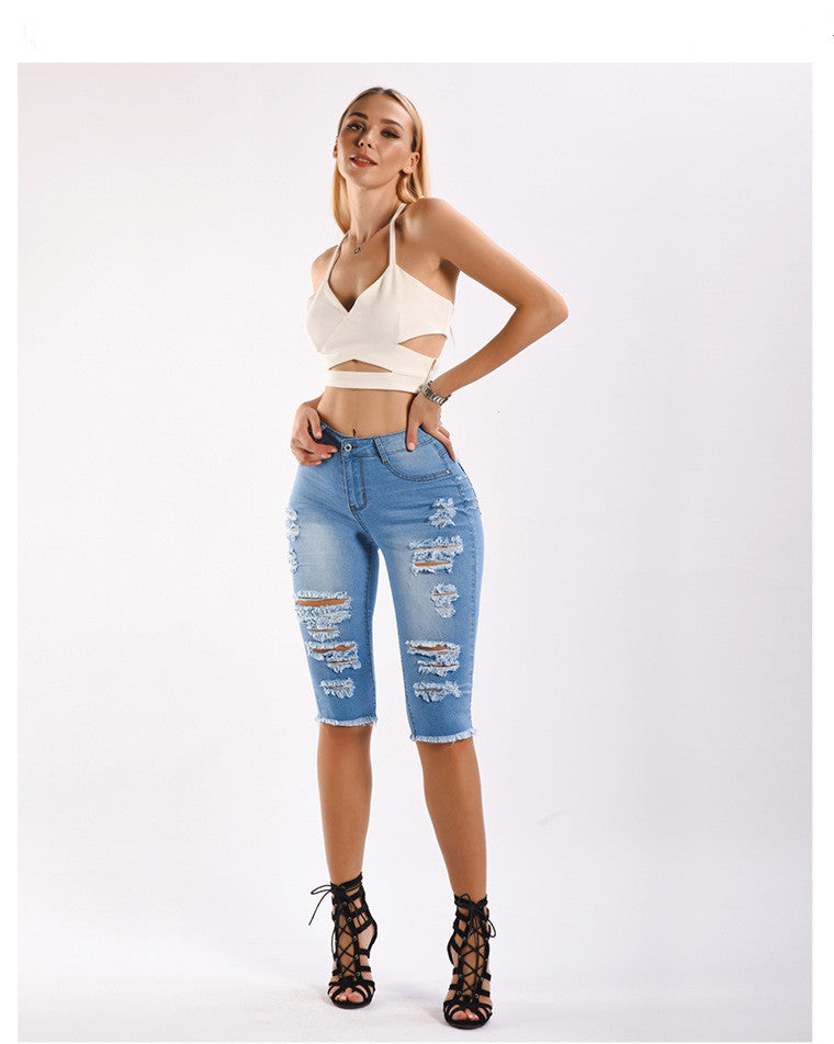 Distressed Bermuda Denim Short Jeans