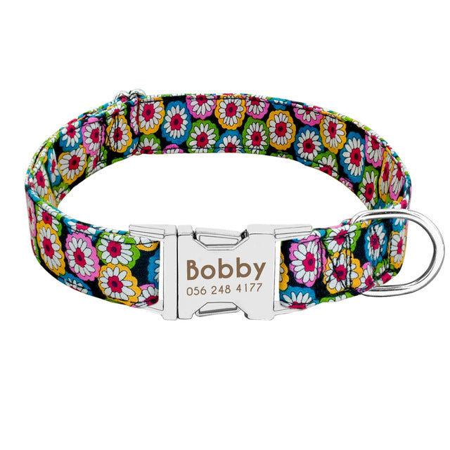 Calipso Nylon Personalised Dog Collar Metal Buckle