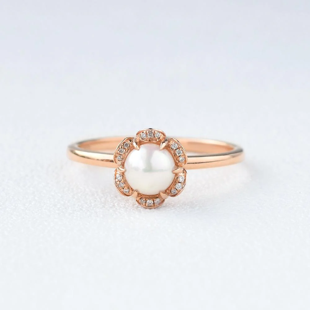 6mm Akoya Pearl Rose Gold Ring