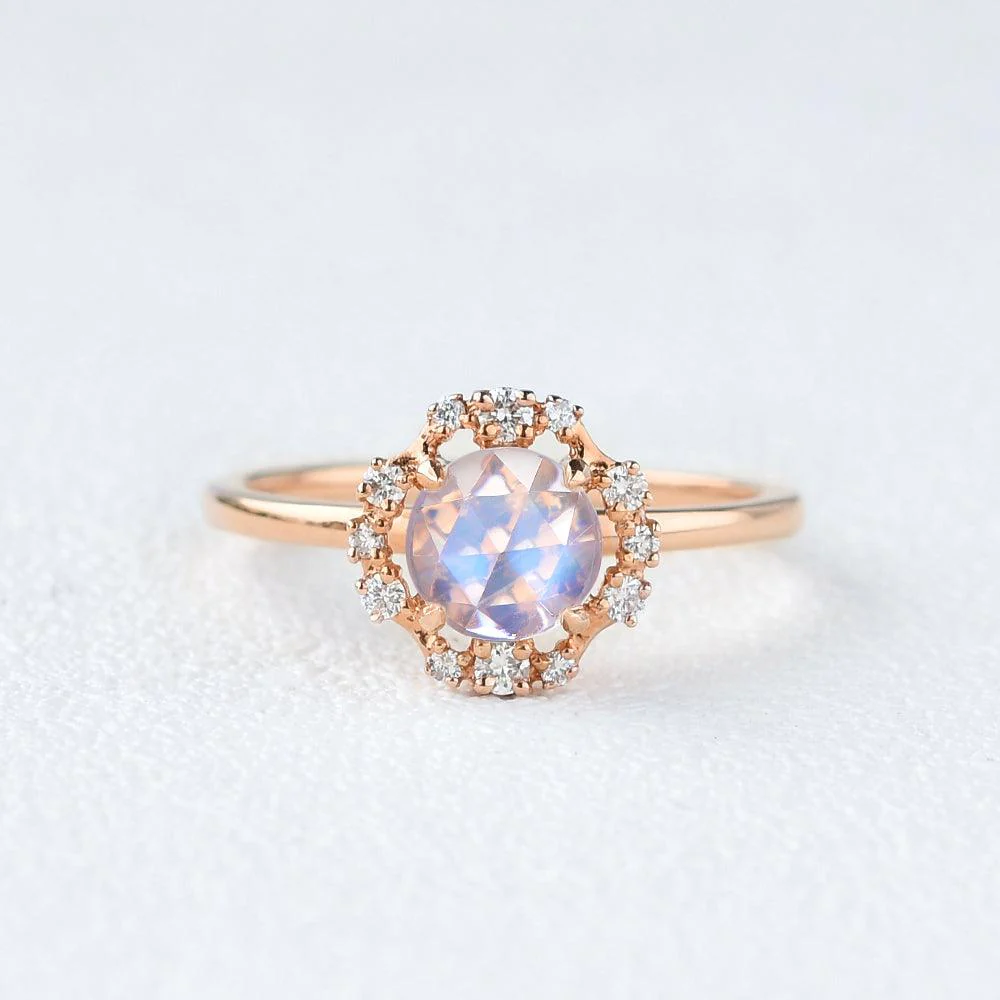 Moonstone & Moissanite Rose Gold Ring