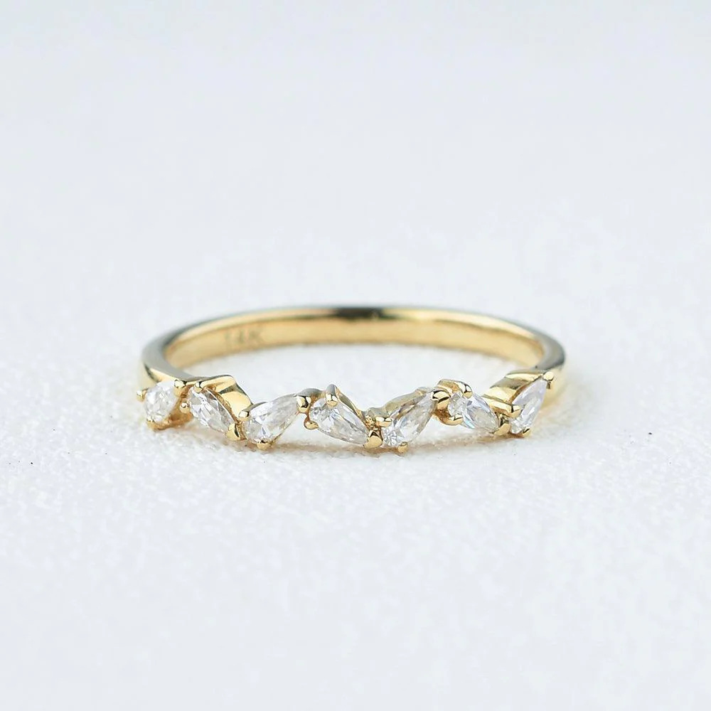 Moissanite Cluster Wedding Band Yellow Gold Ring