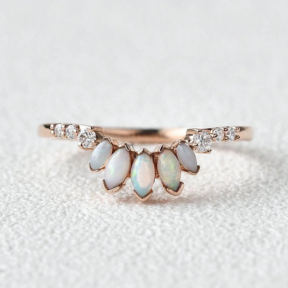 Natural Marquoise Opal Band Ring