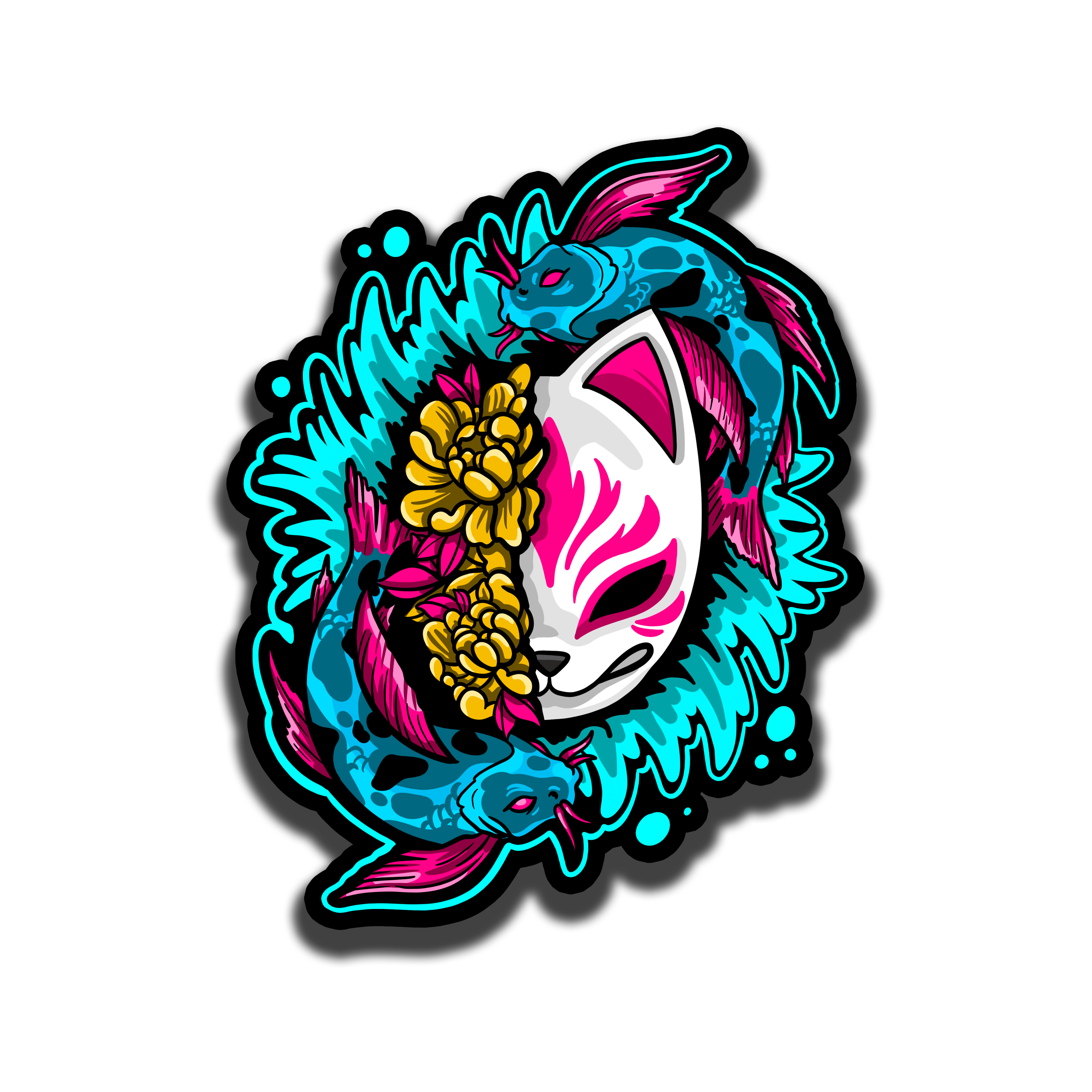 Kitsune Koi Sticker