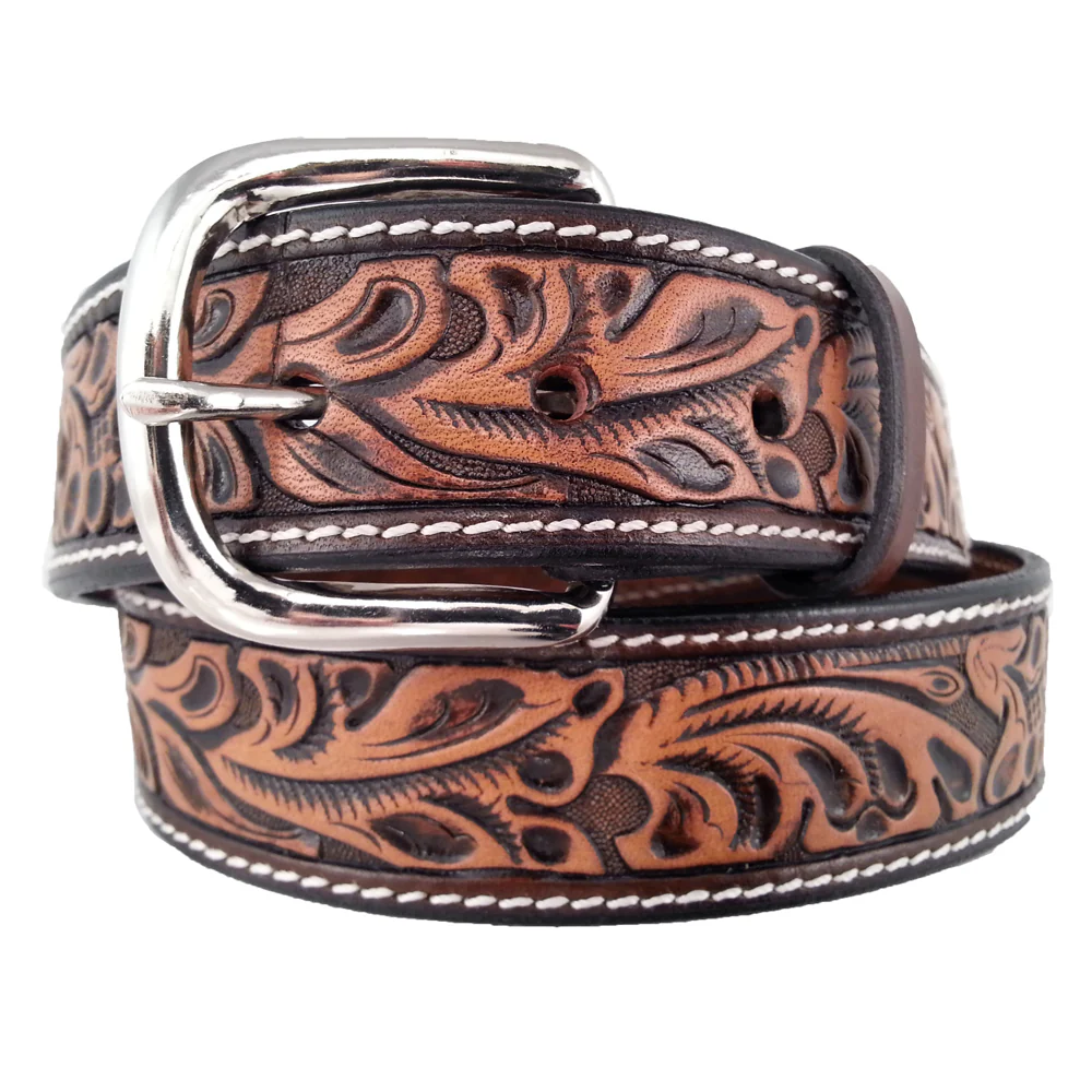 Leaf Pattern Embossed Leather Belt 655