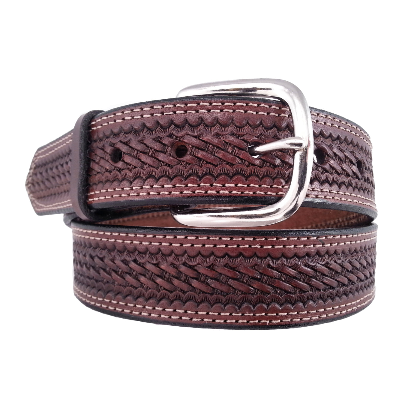 Basket Weave Embossed Leather Belt 625