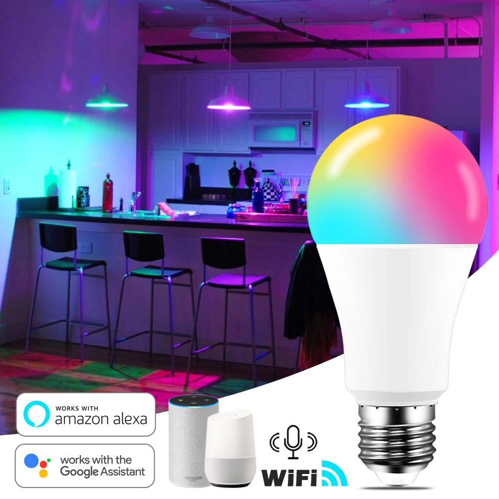 Wi-Fi Smart RGB + White Light Bulb - Alexa/Google Home Compatible - Dimmable, Timer, Color Changing