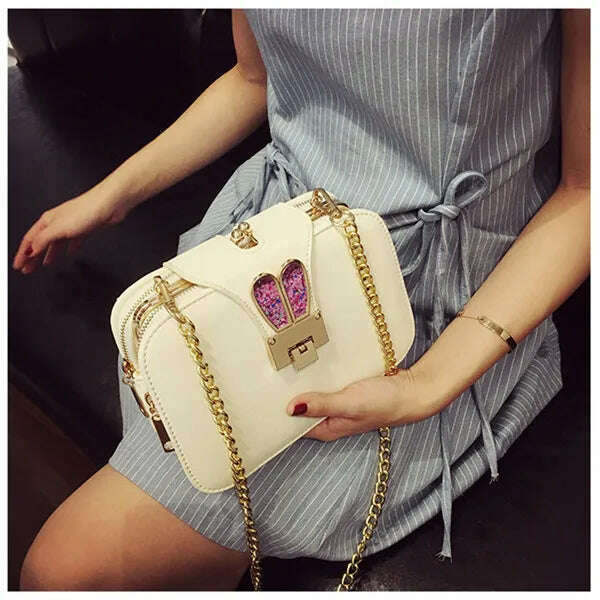 2021 New Female single shoulder casual bag 3 compartments style Fashion rabbit ears sculpt Oblique span bag chain flap bag