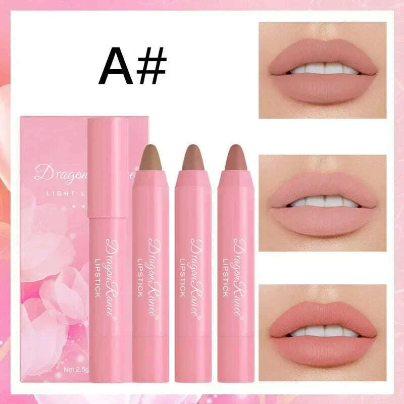 Velvet Lipstick Set 3pcs Crayon Lip Stick Set Matte Nude Color Lipstick Pen Makeup Smooth High Color Rendering Lip Rouge Sticks