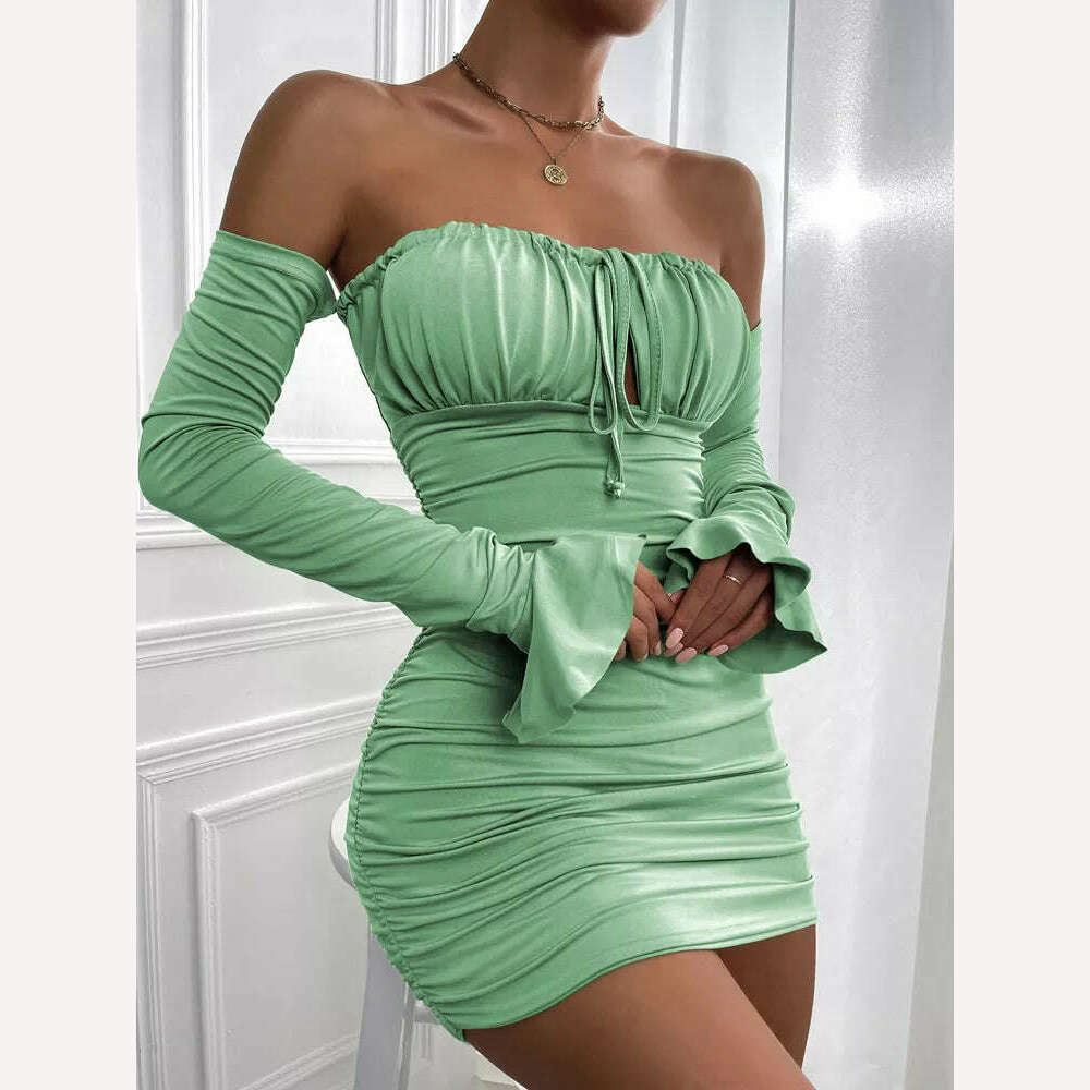 Fairyshely Sexy Ruffle Short Club Dress Ladies 2022 Autumn Green Bodycon Dresses For Women Party Tight Mini Dress Clubwear