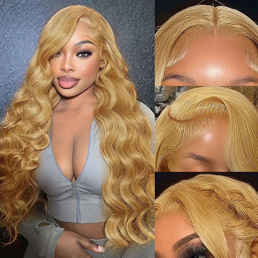 Honeyblonde Human Hair Wig 13x4 HD Lace Front Wig 27# Colored Body Wave Blonde Lace Front Wigs Human Hair 180% Density