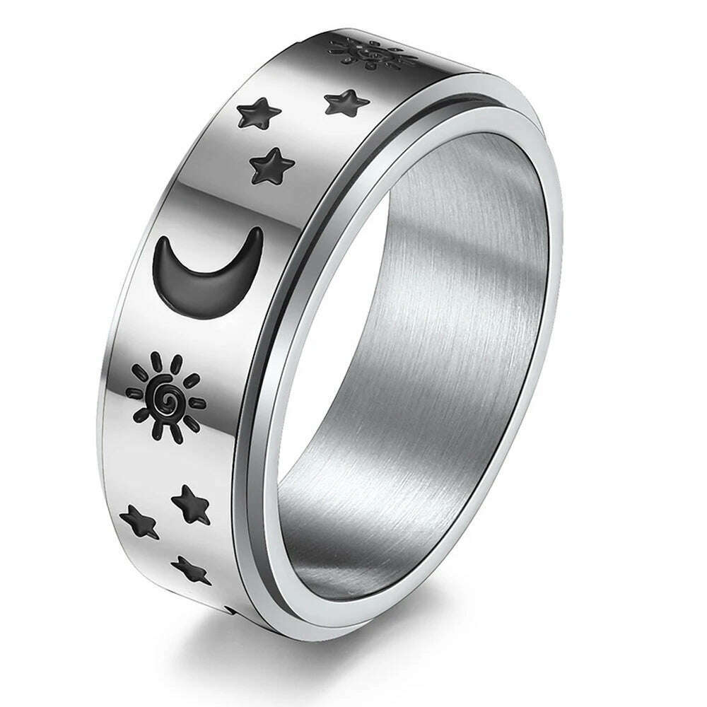 Stainless Steel Fidget Relax Spinner Rings Women Man Fashion Moon Star Sun Fine Tuning Rotating Ring  Jewelry Gift For Anxiety