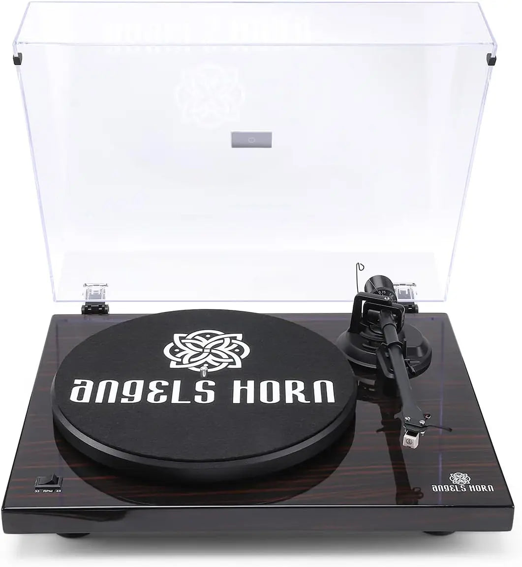 Angels Horn H002BT-BK Bluetooth Turntable Vinyl Record Player (Mahogany)