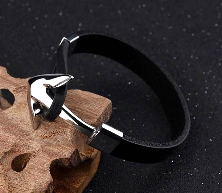 Stainless Steel Anchor Genuine Leather Bracelet