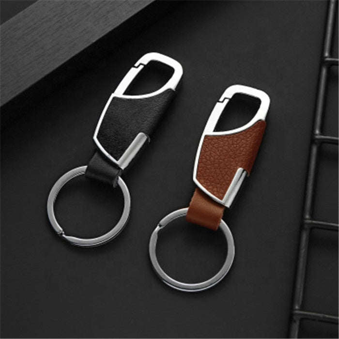 Luxury Leather & Stainless Steel Keychain with Clip