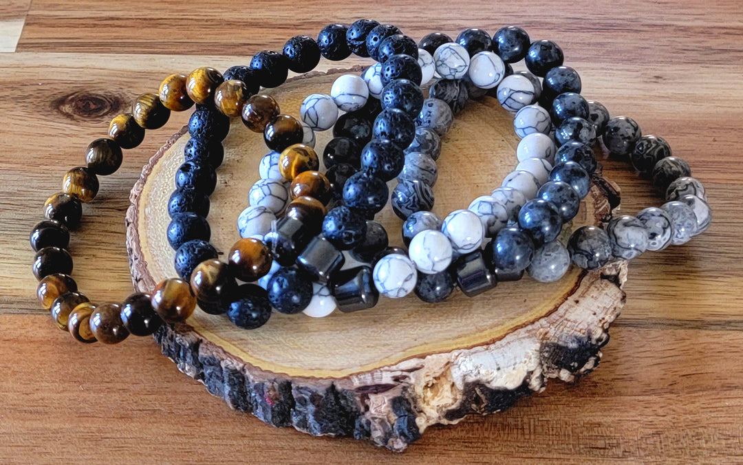 Natural Healing Stone Beads with Magnetic Hematite Jade Bracelet - Unisex