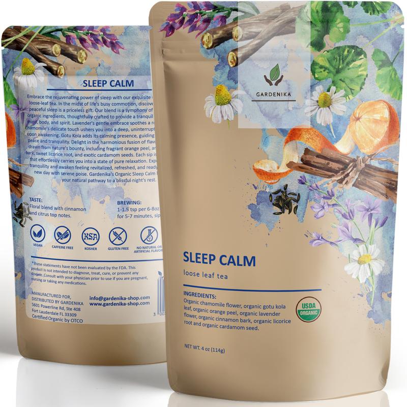 Sleep Calm Loose Leaf Herbal Tea with Chamomile, USDA Organic, Kosher, Caffeine Free - 4 oz (114g)