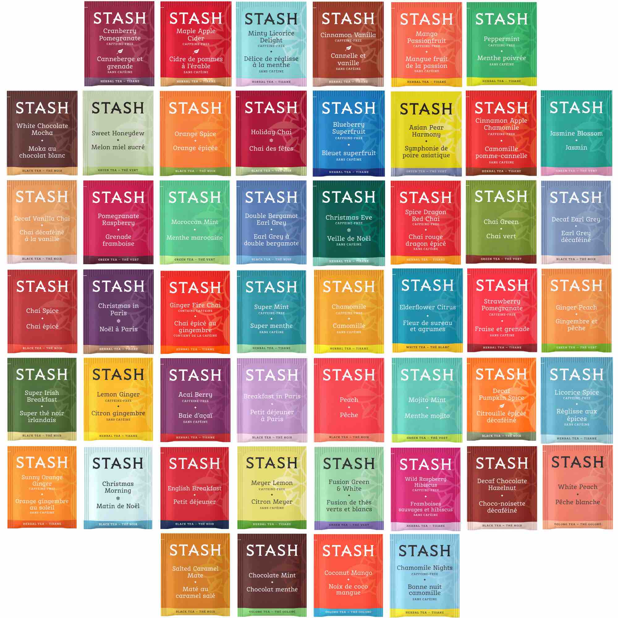 Stash Tea Bags Sampler Gift Set - Caffeinated, Herbal and Decaf Variety - 50 Ct, 50 Flavors