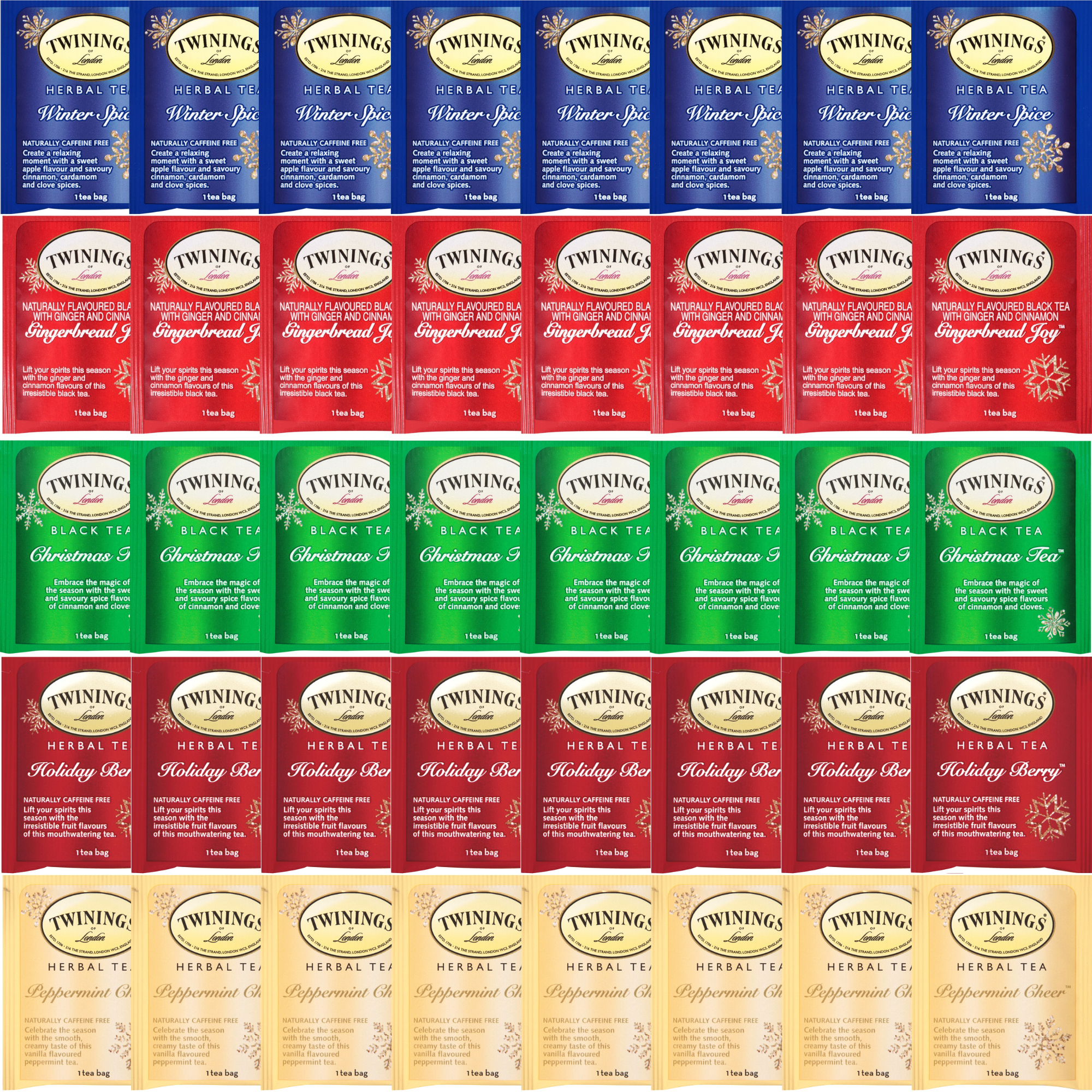 Twinings Seasonal Tea Sampler – Holiday Christmas Assortment Gift Set - 40 Count, 5 Flavors