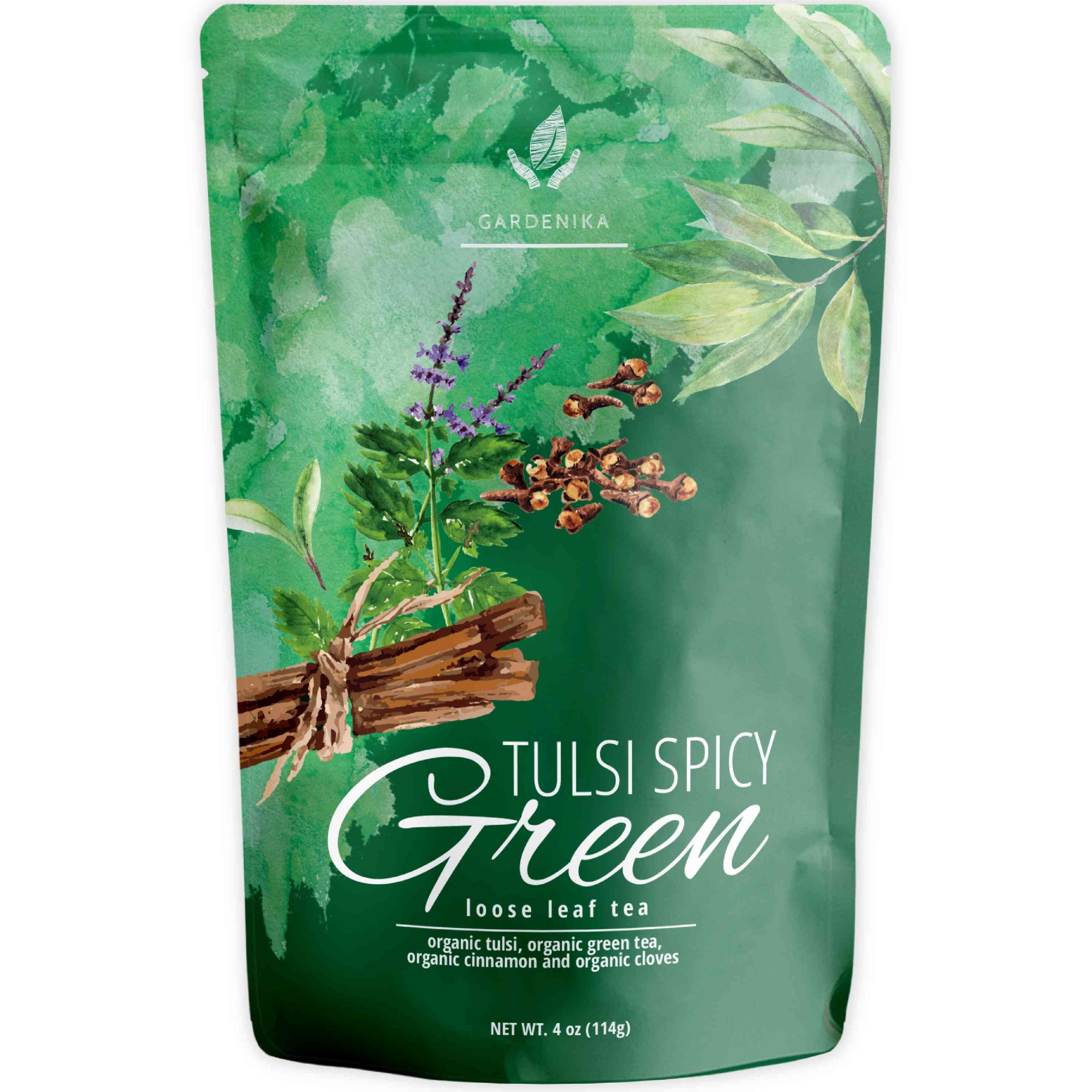 Tulsi Spicy Green Tea with Cinnamon, Loose Leaf, USDA Organic, Kosher – 4 Oz (113g)