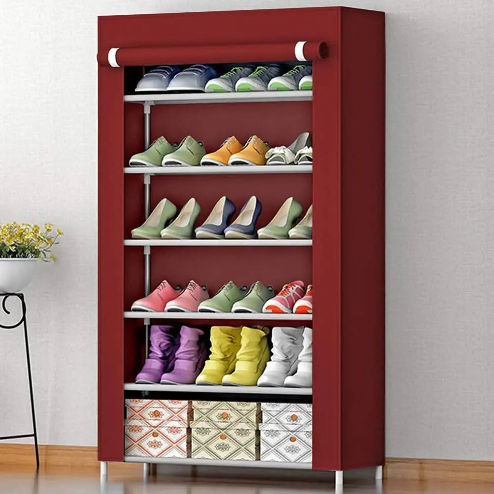 6 Layer Shoe Rack Stand- Steel Tube And Plastic Dustproof & Damp-proof Portable Collapsible Shoe Rack Stand(6 Shelves) for 18 pairs shoes