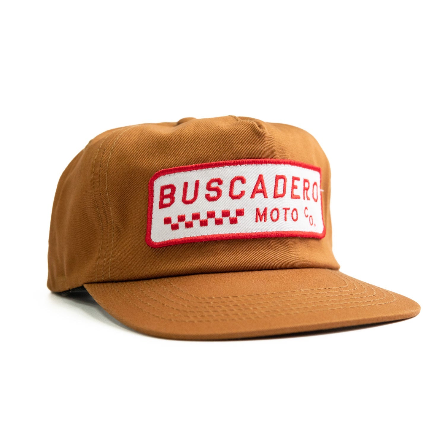 ‘Checker Moto’ Unstructured 5 panel Hat - Camel