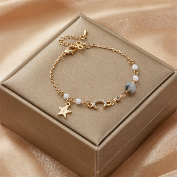 Bracelet Lune et Étoile Femme Gourmette Astres