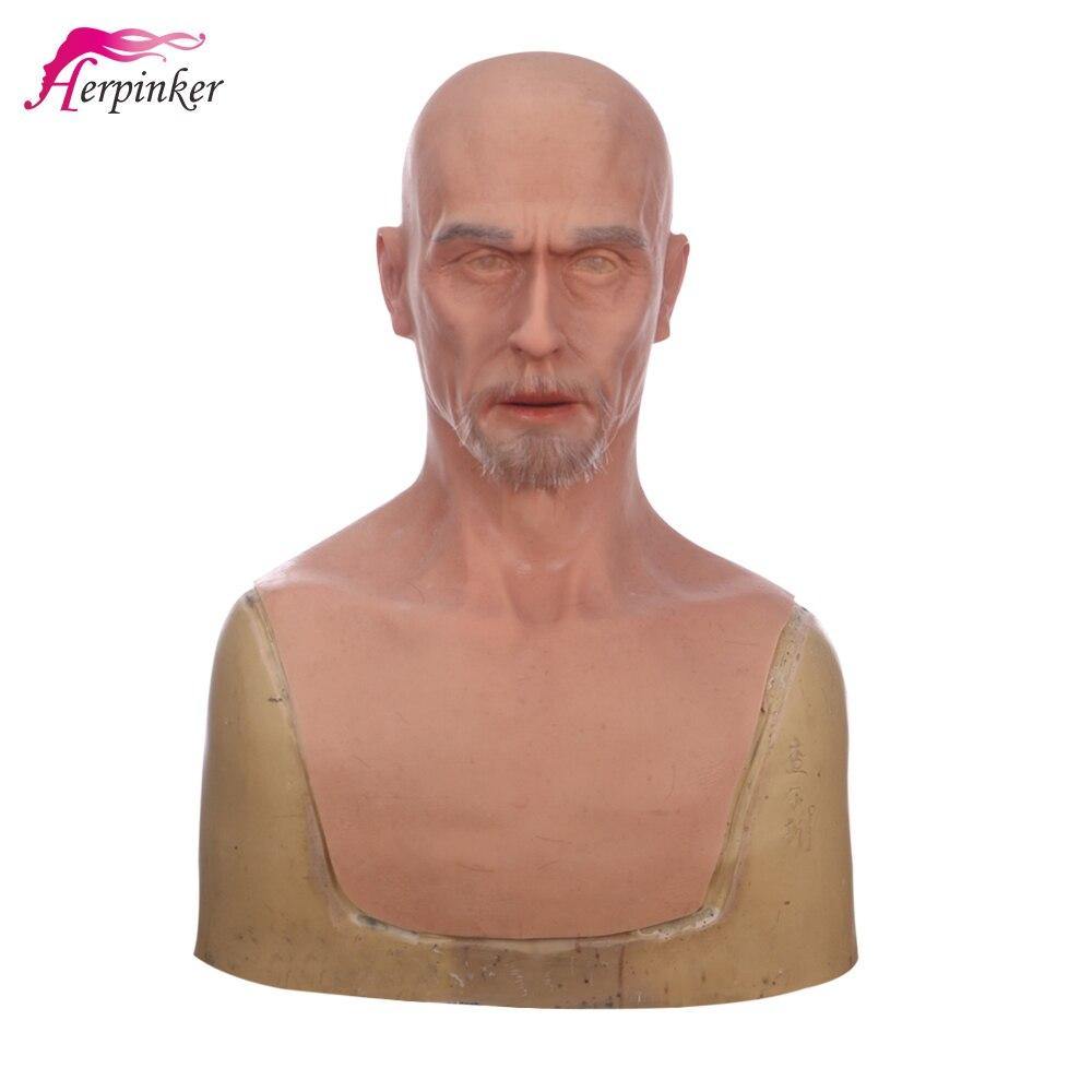 Realistic Halloween Silicone Headgear Full Head Old Man Movie Mask Props