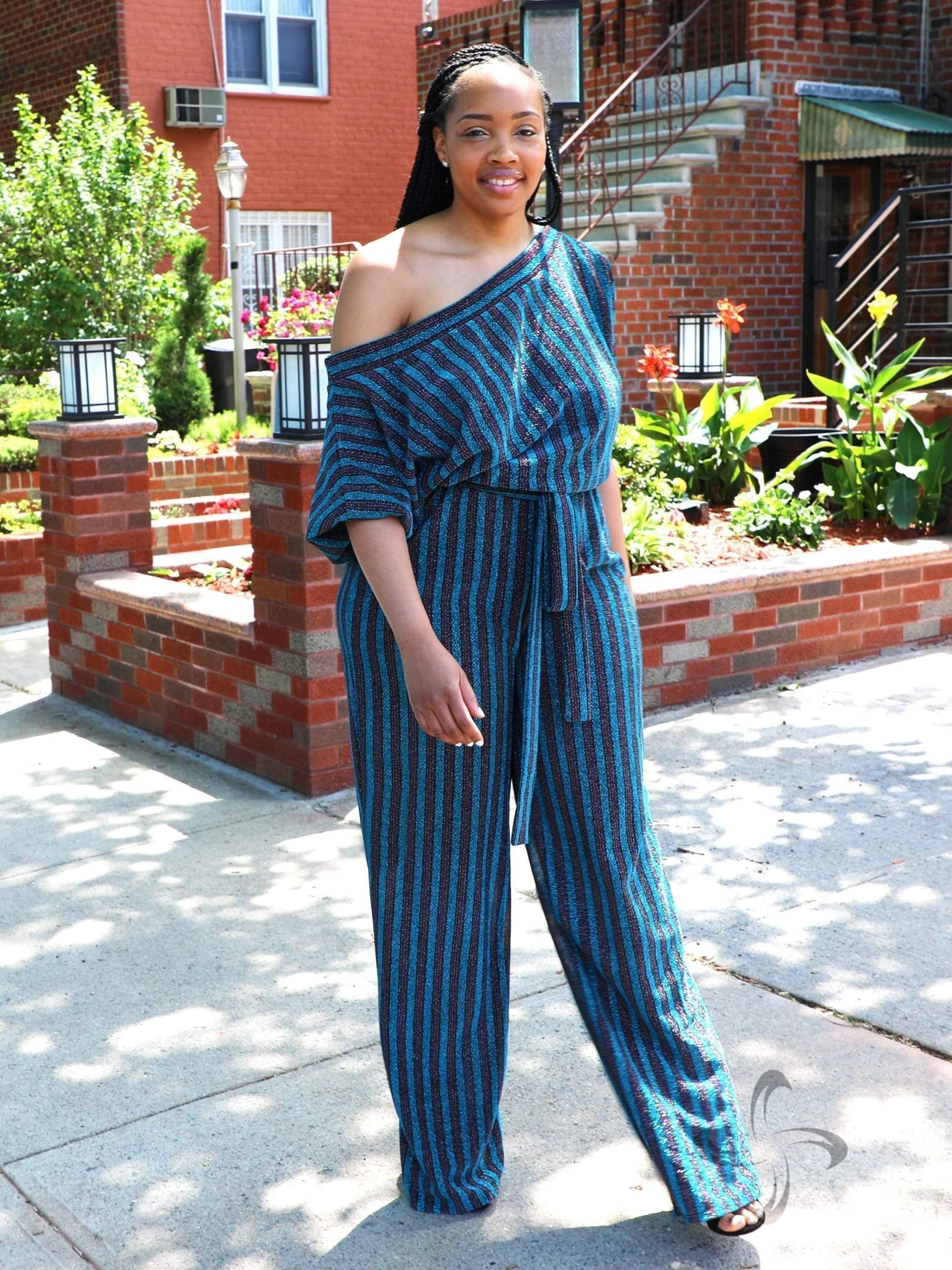 City Stripes | PLUS Metallic Wide Leg Jumpsuit